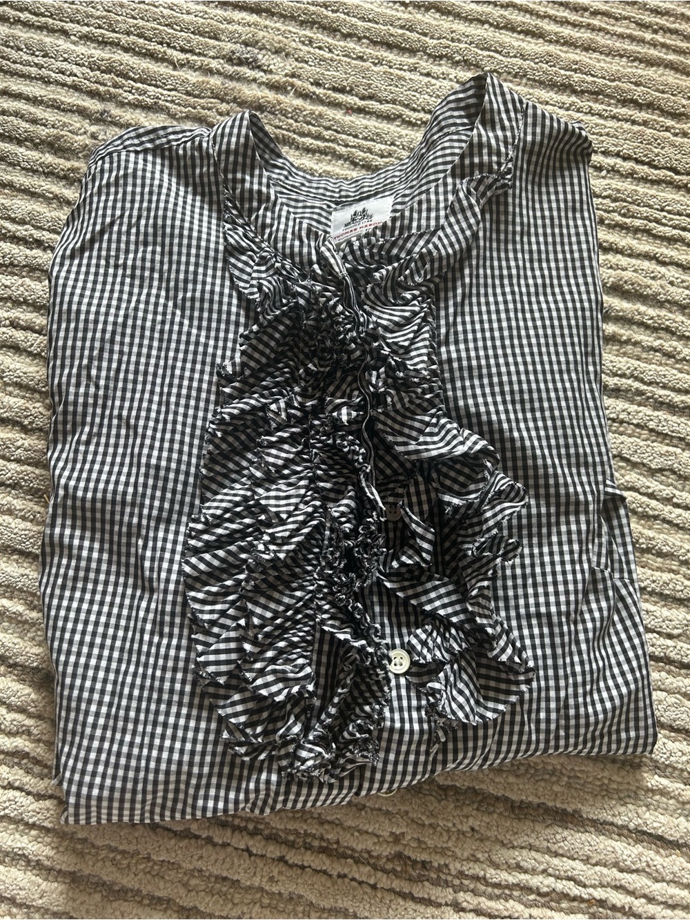J. Crew Thomas Mason Black and White Gingham Ruffle-Front Blouse